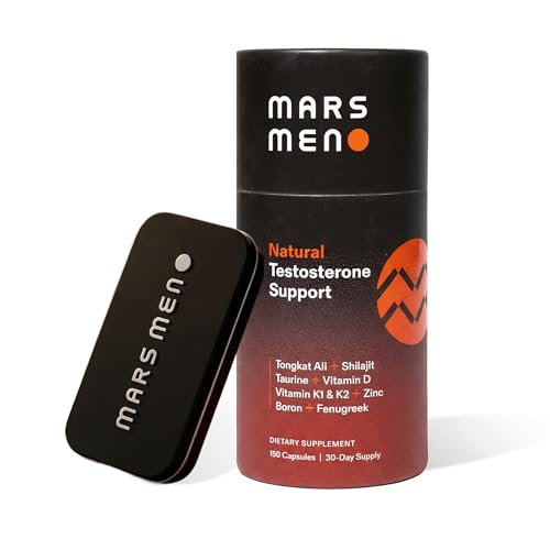 MARS MEN Testosterone Booster for Men - Natural Supplement Premium Tongkat Ali Fenugreek Shilajit & Boron - Male Support - Libido Energy & Muscle Growth Support - 30 Servings + Travel Tin