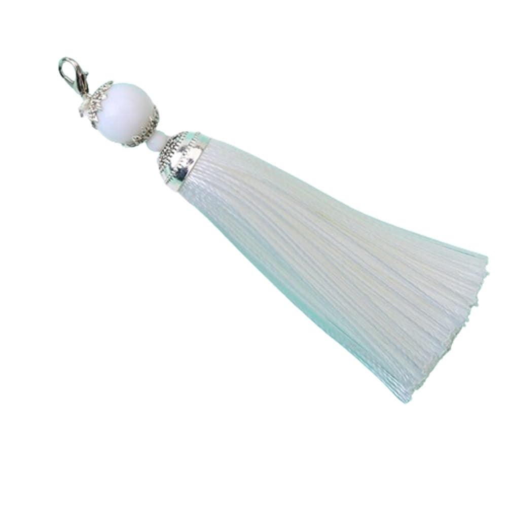 Versatile Tassel Keychain Beads Charms Silk Tassel, 8cm Silky Lobster Clasp, Pendant for DIY Crafts Jewelry Making Accessories 1pc(White)