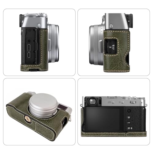 VOVMOEYA X100VI Camera Case,PU Leather Camera Half Case Compatible with Fujifilm X100VI Digital Camera, Green - Image 3