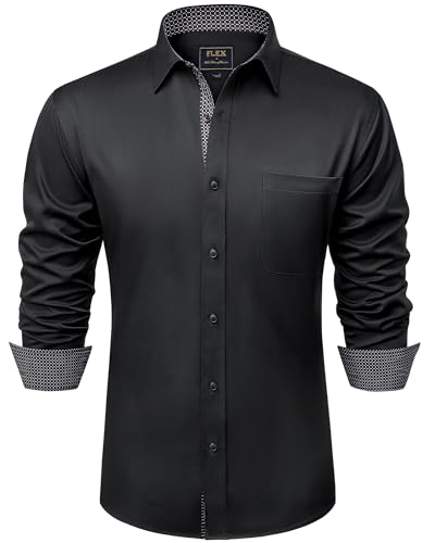 siliteelon Hemd Herren Langarmhemd Schwarz Regular Fit Knitterfrei Anzug Hemd Elegant Musterhemd für Alltägliche Büro Arbeit XL siliteelon Hemd Herren Langarmhemd Schwarz Regular Fit Knitterfrei Anzug Hemd Elegant Musterhemd für Alltägliche Büro Arbeit XL