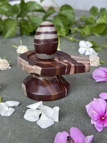 Image of Shivam VASTU AKAL 1.5 inch Original Narmadeshwar Narmada Shivling with 3 inch Narmada Stone Yoni Base Jaladhari (Janeudhari Shivling, Multicolor Damru Jaladhari)
