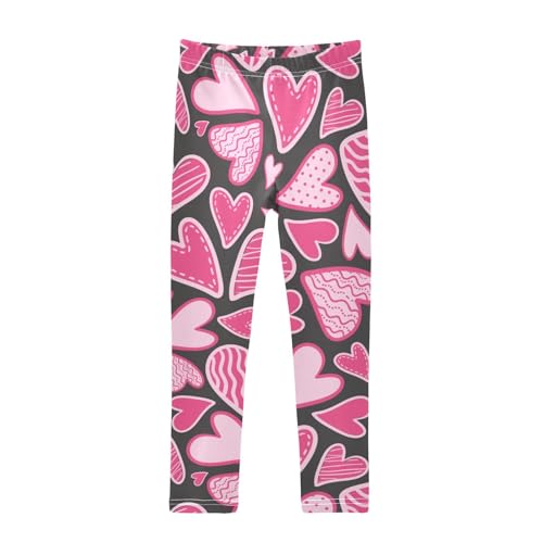 Cute Hand Drawn Hearts Lovely Romantic Girls Leggings,Workout Leggings for Girls Toddler Athletic Leggings Size for 3-10T