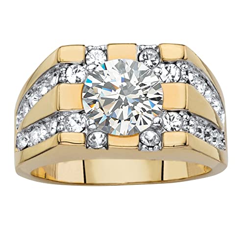 PalmBeach Men's Yellow Gold-Plated Round Cubic Zirconia and Round Simulated Crystal Grid Ring Sizes 8-13