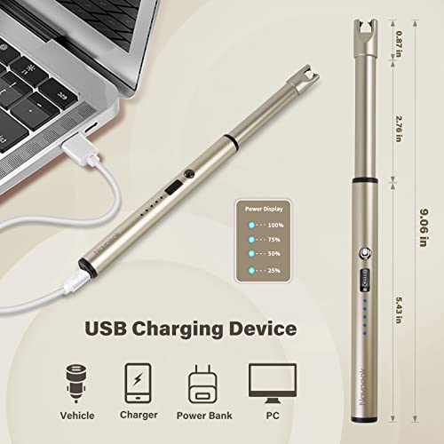 Image of Electric Candle Lighter Windproof USB Rechargeable Flameless Long Neck Lighter for Candles Gas Stove Fireplace BBQ Kitchen Grills (Gold) (Champagne Gold)