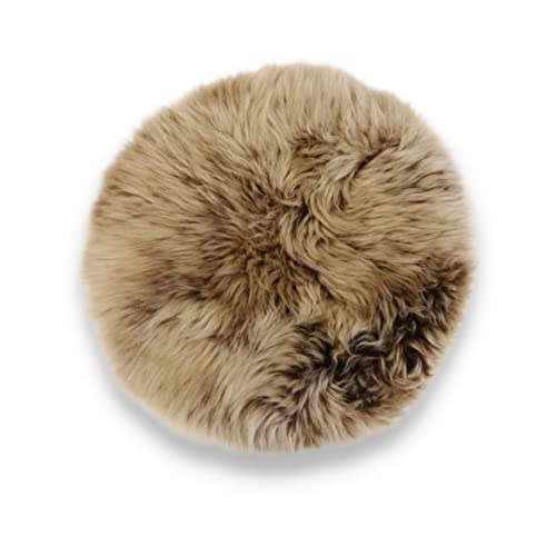 Leibersperger Felle Cojín redondo de piel de cordero, 40 cm de diámetro, piel de 46 cm de diámetro, color capuchino