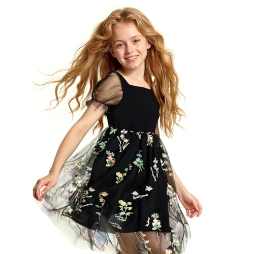 Girls Dresses Tulle Bow Tie Back Puff Sleeve Party Holiday Spring Summer Dress for 7-14 Years3