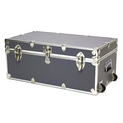 Image of Rhino Trunk & Case Large Essential Trunk With Wheels 32 inchx18 inchx14 inch, 1000+ lbs Capacity - Many Colors. Strong, USA Made Summer Camp Footlocker, and Secure College Dorm Storage Chest