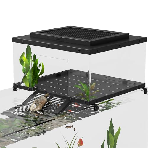 Erinnyees Turtle Basking Platform for Aquatic Turtles Stainless Steel Large Turtle Dock with Extended Ramp & Flip-Open Mesh Door Fits 18.5-21 Wide Aquariums Extra Large
