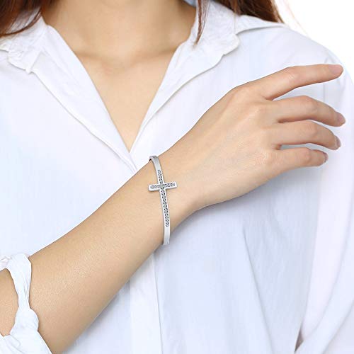 Jude Jewelers Stainless Steel Sideways Cross Christian Religious Bangle Bracelet4