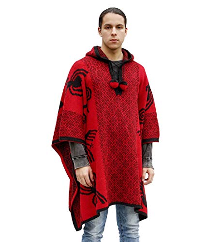 Thick Alpaca Blend Alpaca Wool Poncho For Women Men Cloak Cape Unisex Nazca Lines Design