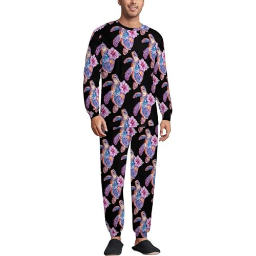Tie Dye Sea Turtle Pajama Set Long Sleeve Lounge Sets Sleepwear 2 Pjs Nightwear for Men Women