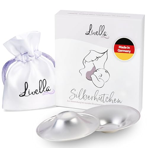 Livella | Silberhütchen aus 999er Silber | Made in Germany | Hilfe bei beanspruchten Brustwarzen | Unterstützt feuchte Regeneration beim Stillen | Wochenbett Stillhütchen (2 Stück) für Brustschutz