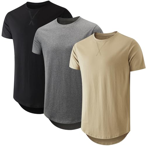 Mens Hipster Hip Hop Longline T Shirts Fashion Lightweight Crewneck Cotton T-Shirt Short Sleeve Premium Tee Shirts Tops