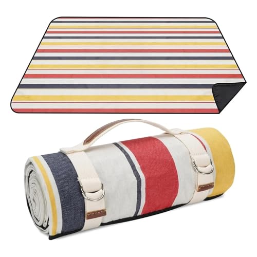 Genérico Manta de Picnic con Correa de Transporte for Esterilla de Playa o Fiesta Familiar de Acampada al Aire Libre Grande(Rainbow Stripes,200cm X 150cm)