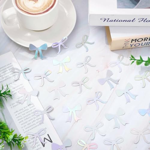 Image of Whaline Holographic Bow Table Confetti 300 Pcs Iridescent Bow Knot Shaped Table Centerpiece for Coquette Bachelorette Birthday Bridal Shower Party