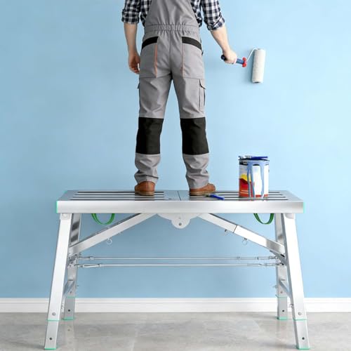 Plataforma Plegable portátil con trampilla, Capacidad de 400 kg, Altura Ajustable, Taburete Tipo Escalera de andamio, Taburete de Acero Resistente para Bricolaje, construcción, Mantenimiento