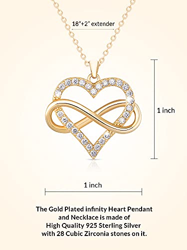 Sash & Soph Infinity Heart Necklace For Women. Gold Plated 925 Sterling Silver Heart Necklace For Girlfriend, Love Heart Pendant On 18" Chain With 2" Extender #TOP4