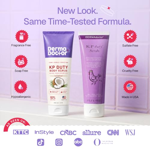 Image of DERMAdoctor KP Bump Eraser Coconut Body Scrub with 10% AHAs + PHAs for Keratosis Pilaris, Dry, Rough & Bumpy Skin, Dermatologist Formulated Exfoliating Scrub with Glycolic and Lactic acids - 6 fl oz