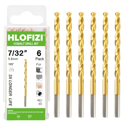 HLOFIZI 7/32 Cobalt Drill Bit (6 Pack) Titanium Twist Drill Bits for Metal Stainless Steel Cast Iron and Wood