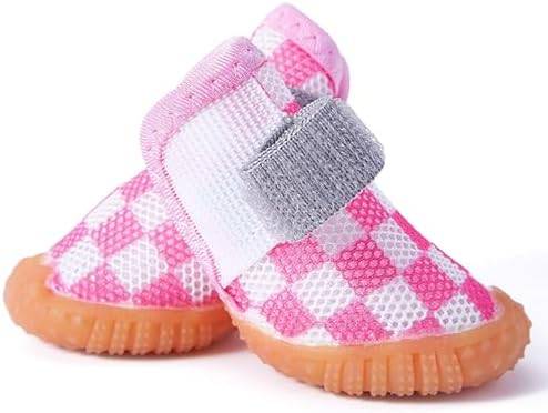 Dog Shoes for Small Dogs,Breathable Dog Boots,Pet Paw Protector for Hot Pavement and Winter Snow,Outdoor Walking and Indoor Hardfloors(Pink-Size 1)