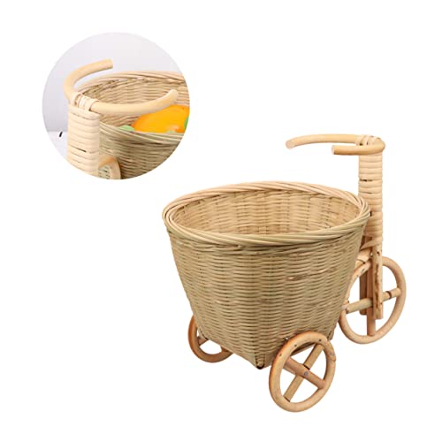FUNOMOCYA 1pc Handmade Woven Fruit Basket Tricycle Shape Storage Holder for Food Snacks and Decor for Kitchen Dining Room and Parties Style e