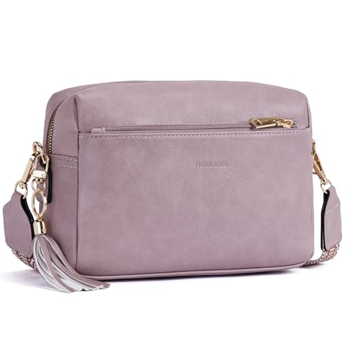 Image of Roulens Small Crossbody Bag with 3 Zip Compartments,Vegan Leather Phone Bag for Women,Shoulder Bag with Adjustable and Removable Wide Strap