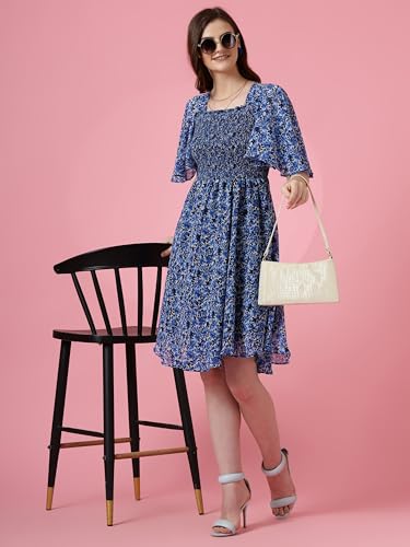 Image of Sheetal Associates Women's Fit and Flare Polka Print Georgette Flared Sleeve Casual Dress