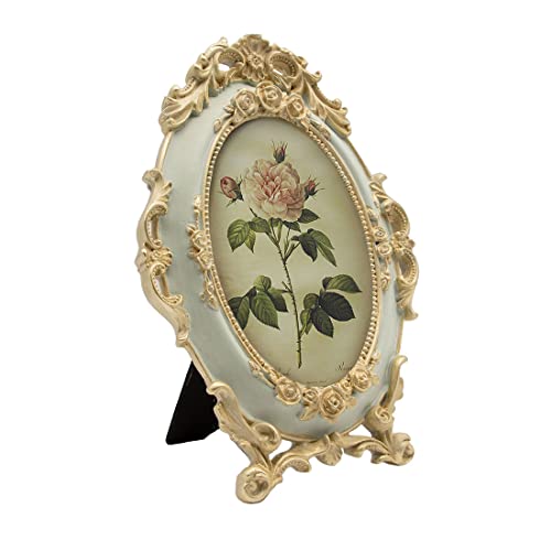 SIKOO Vintage Picture Frame 4x6 Oval Antique Table Top Wall Hanging Photo Frame with Glass Front for Home Decor,Green