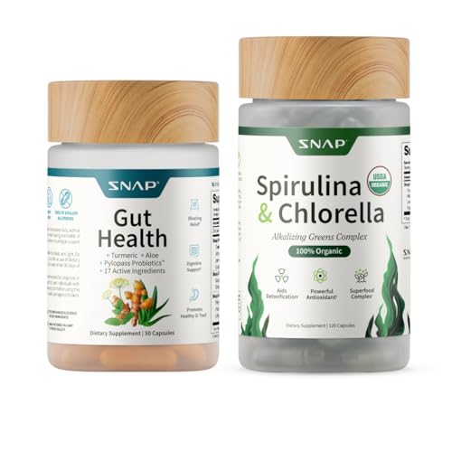 Snap Supplements Gut Health Lipase Supplement & Organic Spirulina Chlorella Bundle–Probiotic...