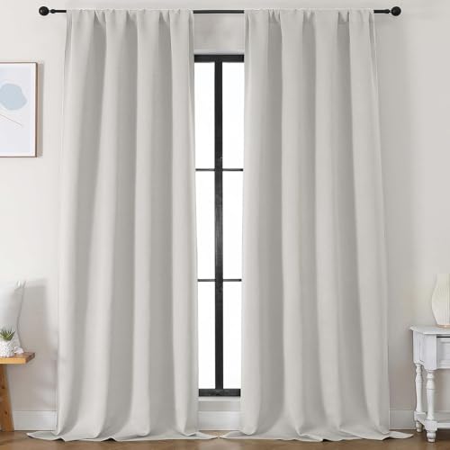 Image of Simplebrand Ava Natural Blackout Curtains for Bedroom 96 Inches Long 2 Panels, Solid Thermal Insulated, Energy Saving Living Room Window Treatment Curtains Blackout Drapes, W50 x L96 Inch, Natural