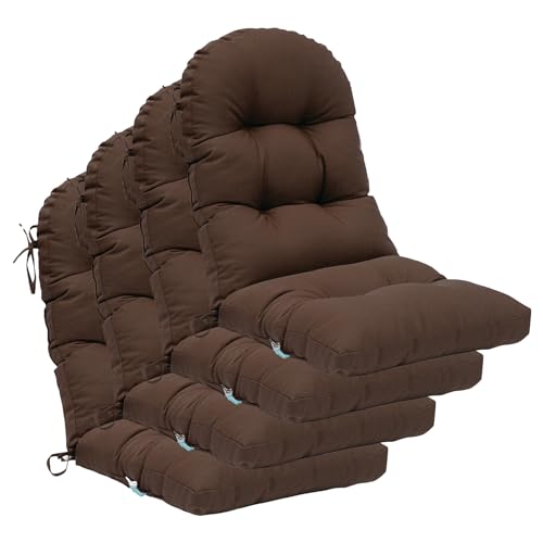 Image of QILLOWAY Outdoor High Back Chair Cushion for Adirondack, All Weather Rocking Chair Cushions Thick Padded Replacement for Patio Furniture Set of 4,Coffee