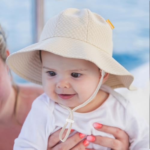 Image of HONGTEYA Baby Sun Hat Toddler Girl Beach Hat Sun Protection Adjustable Outdoor Summer Wide Brim Bucket Hat for Infant Kids