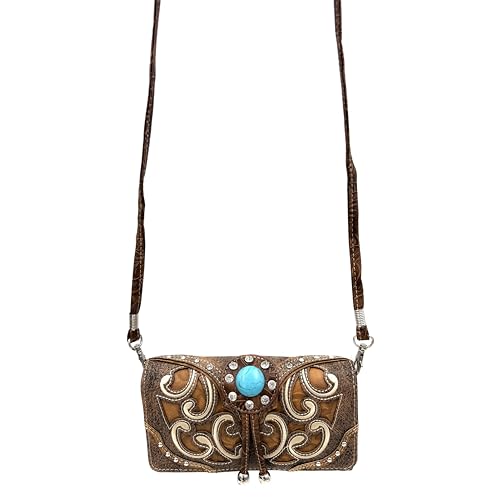 Justin West Tooled Leather Laser Cut Rhinestone Concho Studded Shoulder Concealed Carry Tote Style Handbag Purse Wallet3