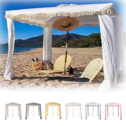 Sombrilla de playa portátil de 6 x 6 pies – Parasol cuadrado impermeable con flecos para familiares y amigos – Toldo de playa ideal para protección de arena al aire libre