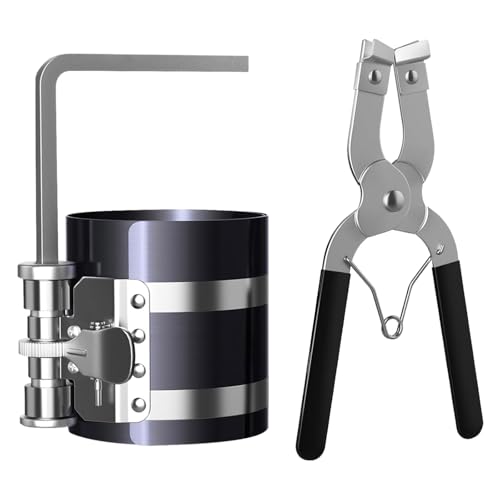 Outil de Compression de Segments 3 Pouces Réglable 53-150mm, avec Pince à Segments, Kit d'Installation pour Moteur de Voiture et Moto, Design à Cliquet Anti-Backlash