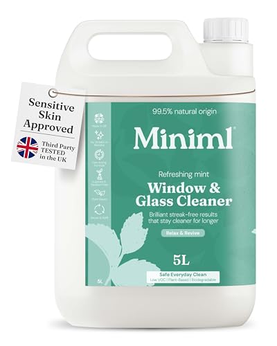 Miniml Window & Glass Cleaner 5L Refill - Mint Scented, Streak-Free Finish, Cruelty-Free, Vegan, Natural & Plant-Based Non-Toxic Cleaning Formula, Bulk Buy