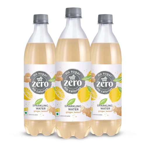 Image of Paper Boat Zero Ginger Lemon Sparkling (Fizzy) Water - Pack of 3, 600 ml Each | Zero Calories, Zero Sugar Drink | Sugar Free | Flavoured Carbonated Water | No Aspartame