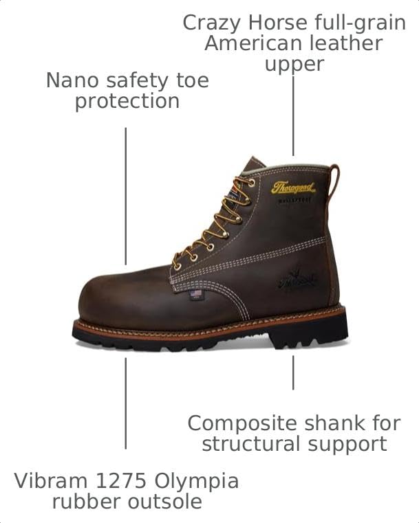 Image of Thorogood Men's American Legacy 6 inch Nano Waterproof Insulated Boots | Plain Toe, 400g 3M Thinsulate Insulation, Vibram 1275 Olympia Rubber Outsole, American Full-Grain Leather