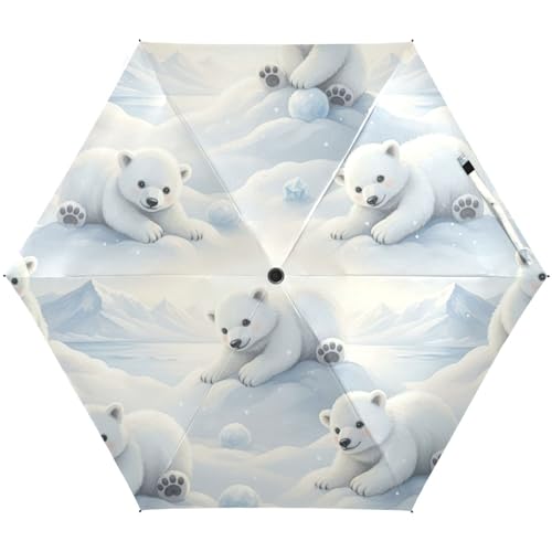 Parapluie compact GAIREG anti vent et soleil motif ours polaire blanc