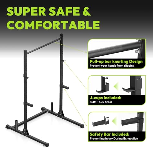Image of Squat Rack with Pull Up Bar, Adjustable Power Racks for Home Gym, 800 lbs Capacity Bench Press Rack, Fits 6 & 7 FT Barbells for Strength Training
