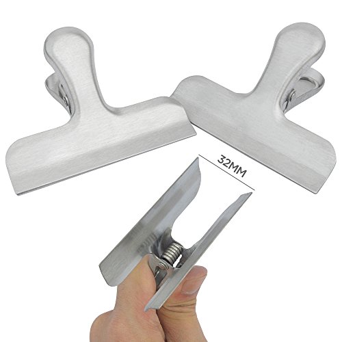 Ipow 10 Stück große Metall Clips Tüten Verschlussclips Brief Klammern aus rostfreiem Edelstahl, Starke Federkraft (76mm)
