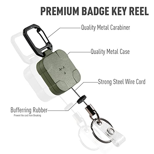 Titrys Metal Badge Reels Retractable Keychain,Self Retractable Badge Holder Key Reel With 31” Steel Retractable Cord, 8 Oz(Army Green,1 Pack). #TOP3