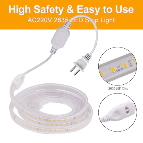 Image of 110V COB LED Strip Light, 2835 120 LEDs /m s Super Bright IP65 Waterproof Flexible & Cuttable COB Strip Lights for DIY TV Backlight Bedroom Kitchen Home Outdoor Decor
