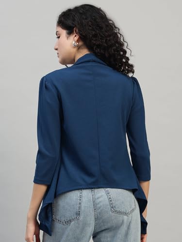 Image of Cotton Blend Women's Single Breasted Relaxed Fit Shawl Collar 3 /4 Sleeve Blazer