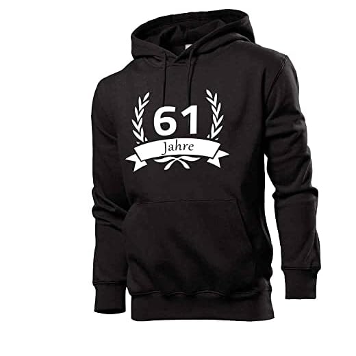 shirt84 Sudadera con capucha para hombre de 61 cumpleaños con corona de laurel, Negro , S