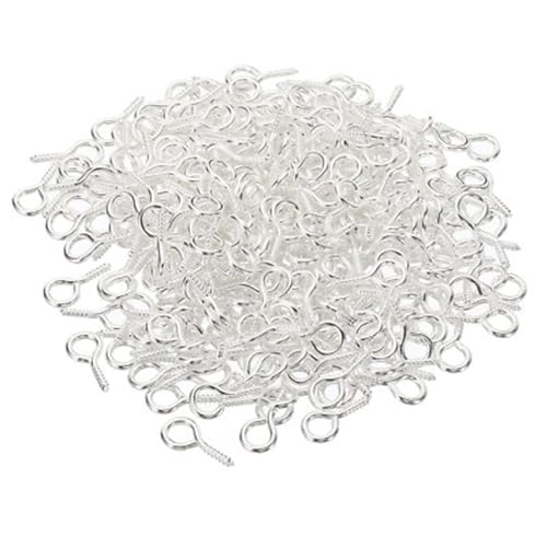 Image of 50 Pcs Shiny Silver Screw Eye Pins 5x10mm with 50 Jump Rings | Eyelets Screw Threaded Clasp Hooks for Making Pendants, Beads, Jewellery Findings DIY Craft (KRBSS-50)