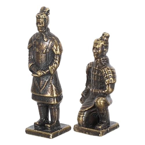 BESPORTBLE Miniatur Kupferlegierung Kriegerfiguren – 2 Stück Antike Chinesische Soldatenstatuen Handgeschnitzt Kleine Dekoration für Zuhause Büro und Wohnzimmer