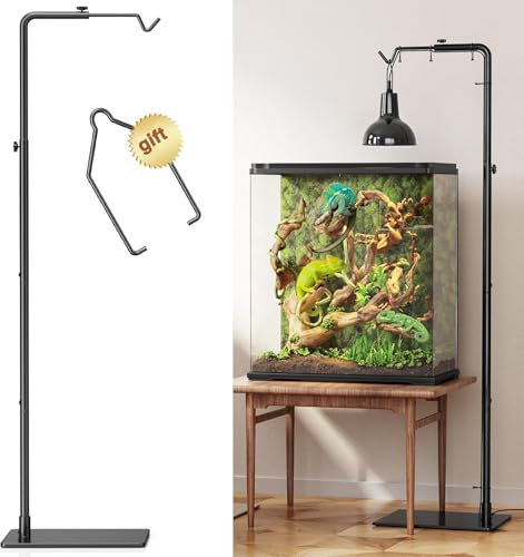 Josmimic Reptile Heat Lamp Stand Adjustable 21-62 Metal Light Holder with Heavy Base for Bearded Dragon Turtle Snake Lizard Aquarium and Terrarium Heating Lamp Fixture