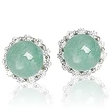 Jade Stud Earrings, Sterling Silver Earrings Studs, Good Luck Jewellery Gift for Birthday Anniversary Mothers Day (Silver, Circle)