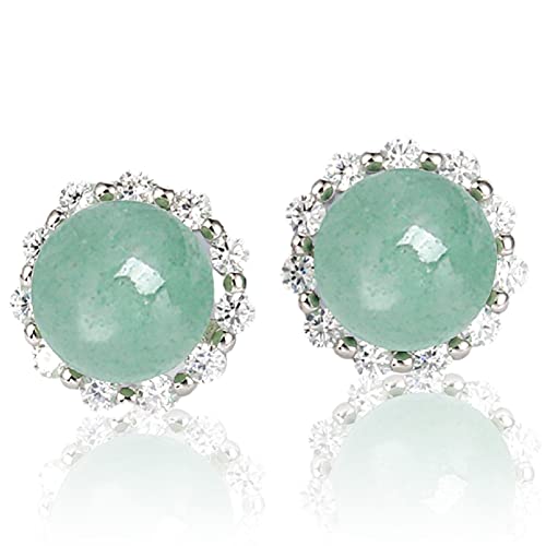 Image of Jade Stud Earrings, Sterling Silver Earrings Studs, Good Luck Jewellery Gift for Birthday Anniversary Mothers Day (Silver, Circle)